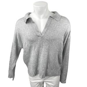 Rumored Men's Gray Wool V-Neck Collared Long Sleeve Knit Sweatshirt Sweater Sz S
